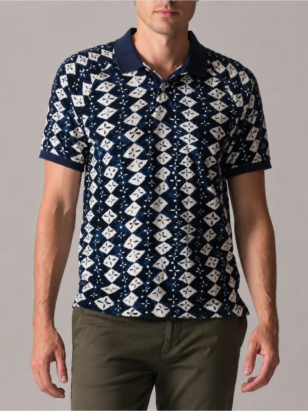 J Crew 2024 Terry Cloth Pattern Printed Polo